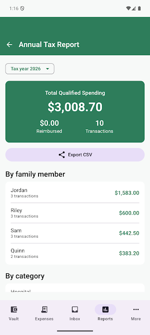 HSA Tracker Screenshot 2