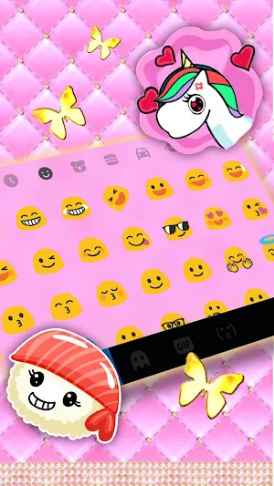 Pink Gold Butterflies Keyboard Theme Screenshot 2