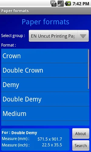 Paper formats Screenshot 2
