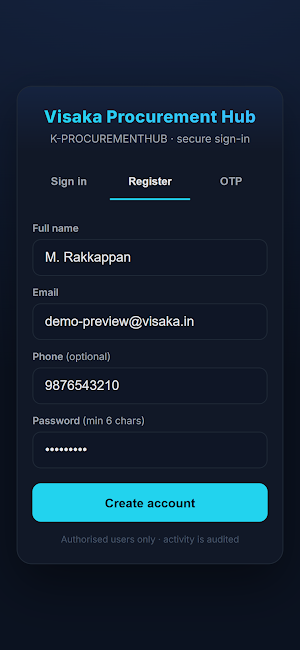 Visaka Procurement Hub Screenshot 1
