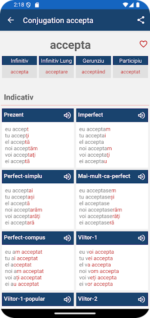 Romanian Verb Conjugation Screenshot 2