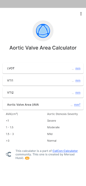 Aortic Valve Area Calculator Screenshot 0