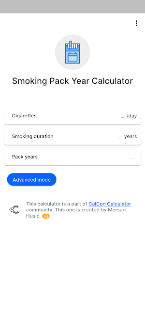 Smoking Pack Year Calculator Screenshot 0