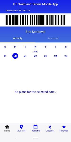 PT Swim and Tennis Mobile App Screenshot 1