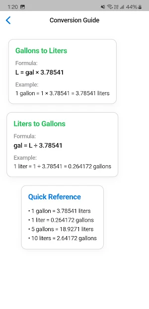 Gallons to Liters Screenshot 2