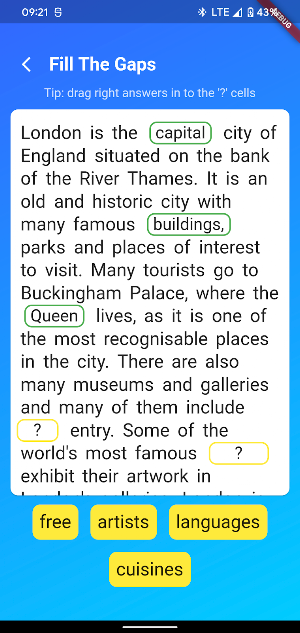 Fill The Gap Quiz Screenshot 3