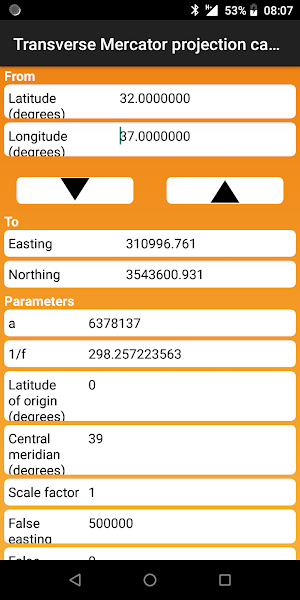 Transverse Mercator Projection Calculator Screenshot 2