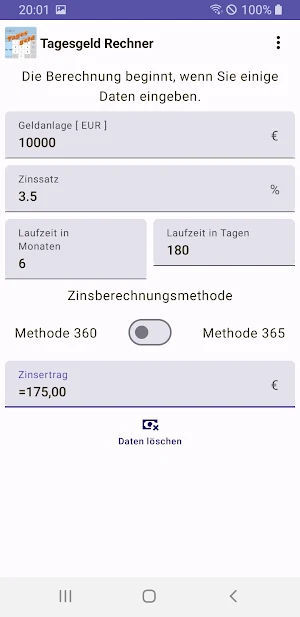 Tagesgeld Rechner Screenshot 2