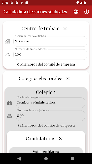 Cálculos elecciones sindicales Screenshot 1