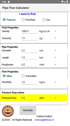 Pipe Flow Calculator V1 Screenshot 3