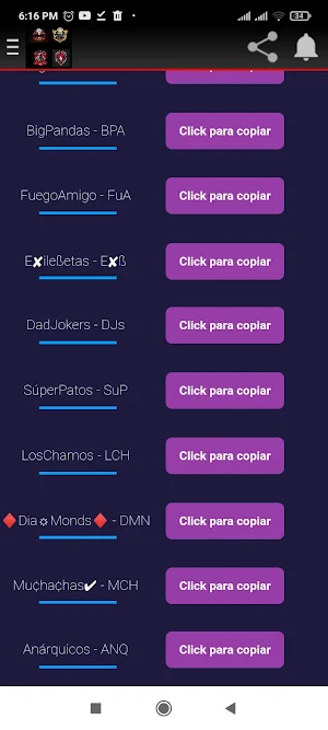 Nombres de clanes para Fire F. Screenshot 2