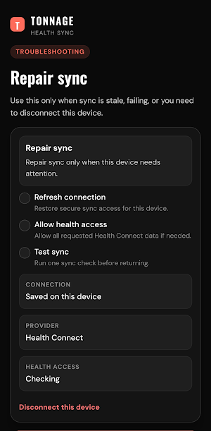 Tonnage Health Sync Screenshot 2