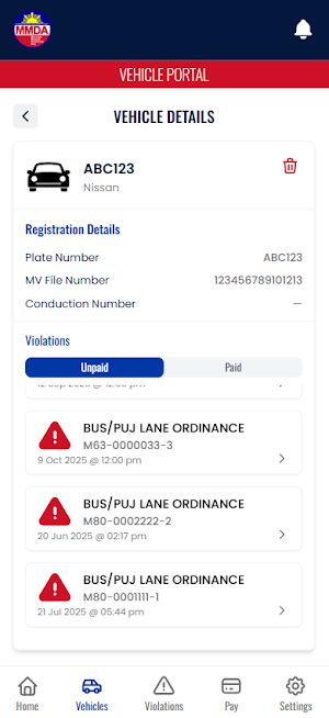 MMDA Vehicle Management Portal Screenshot 1