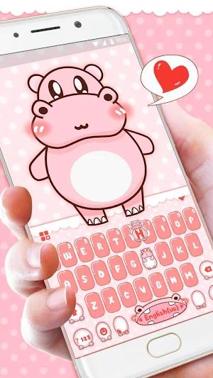 Pink Cute Hippo Keyboard Theme Screenshot 2