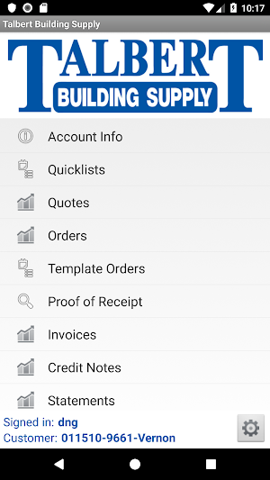 Talbert Building Supply Web Track Screenshot 1