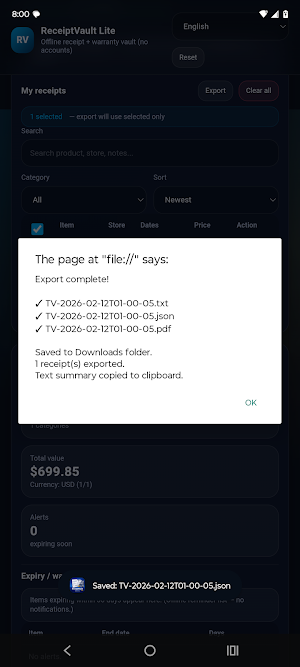 Receipt Vault Lite - Warranty Screenshot 2