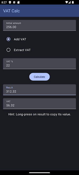 VAT Calc Screenshot 1