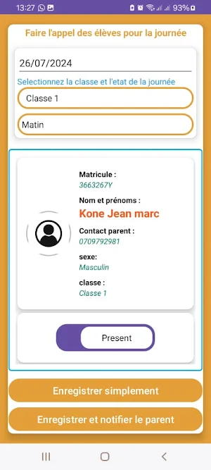 Registre de présence Screenshot 1
