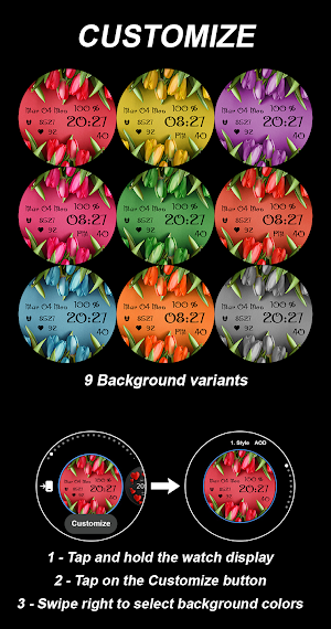 EY37 Tulips 8 March WatchFace Screenshot 3