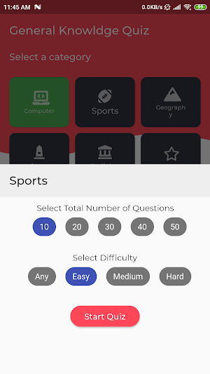 General knowledge Quiz for trivia questions Screenshot 1