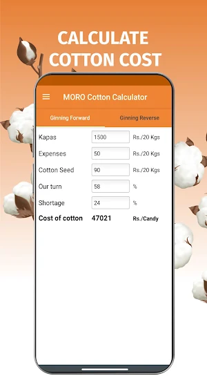 MORO Cotton Calculator Screenshot 2