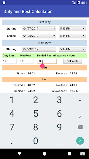 Duty and Rest Calculator Screenshot 3
