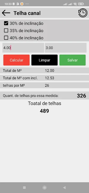 calculadora de telhas Screenshot 1