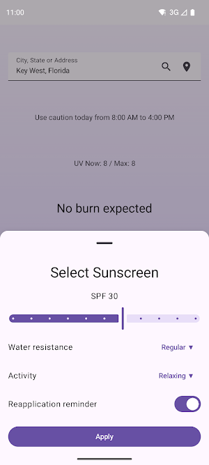 Sunscreen UV index & burn time Screenshot 2