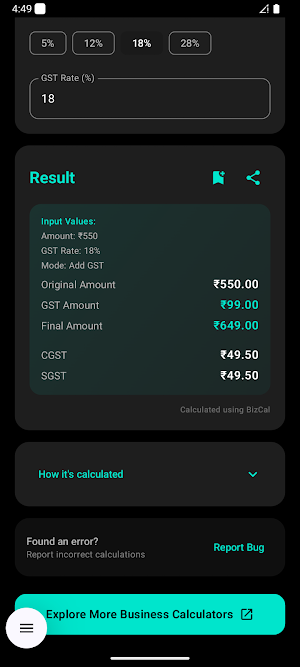 GST Calculator by BizCal Screenshot 2