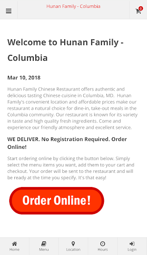 Hunan Family Columbia Online Ordering Screenshot 0