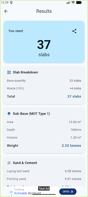 Paving Calculator Screenshot 2