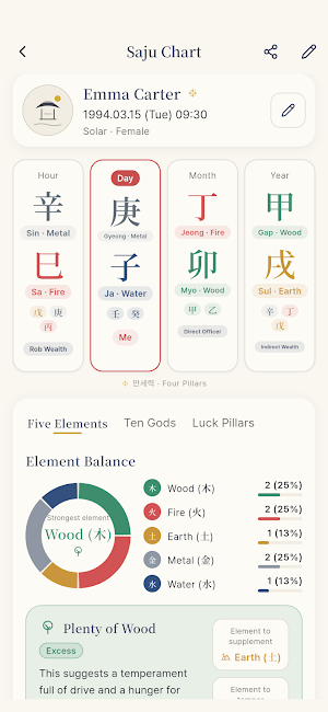 Four Pillars - BaZi Chart Screenshot 1