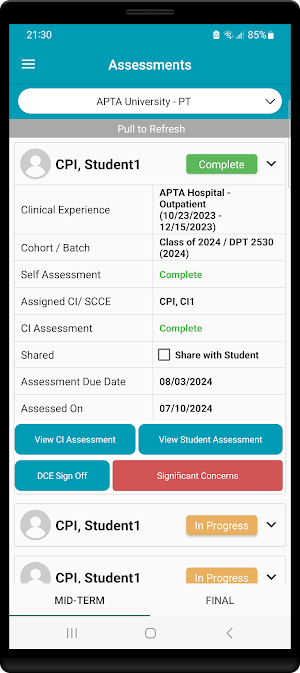APTA Clinical Performance Screenshot 2