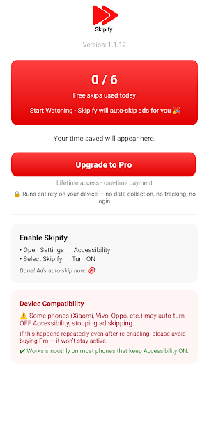 Skipify–Auto Skip Video Ads Screenshot 3