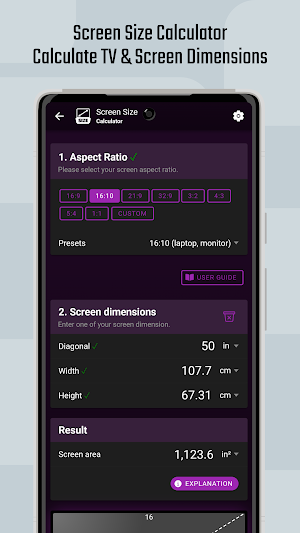 TV & Screen Calculator Screenshot 2