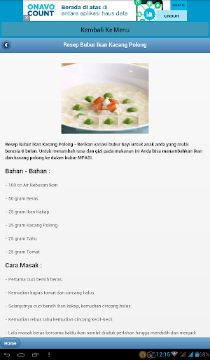 Resep Makanan/Masakan Bayi Sehat Bergizi Screenshot 1