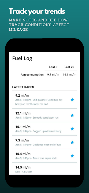 RC Fuel Mileage Calculator Screenshot 2