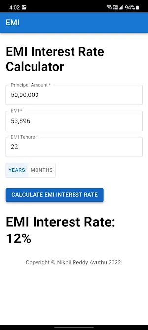 EMI Interest Rate Calculator Screenshot 1