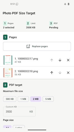 Photo PDF Size Target Screenshot 1