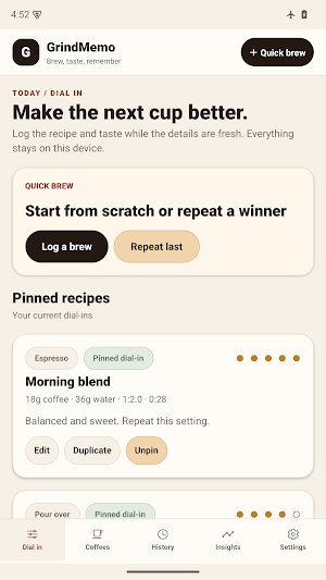 GrindMemo: Coffee Brew Log Screenshot 0