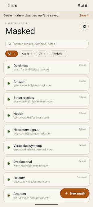 FastMask – Fastmail Masks Screenshot 2
