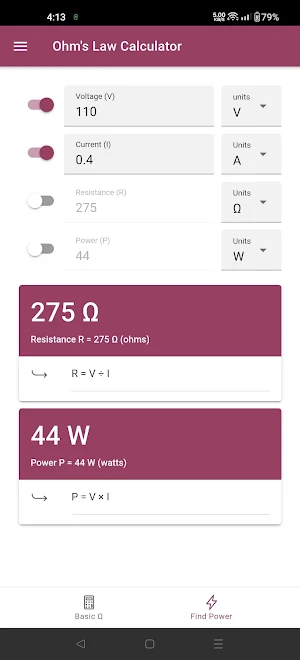 Ohm's Law Calculator Screenshot 1