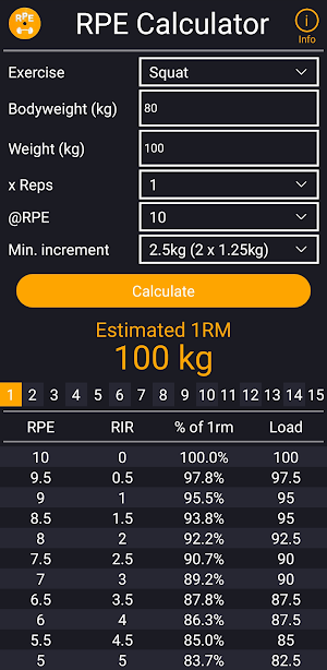 Streetlifting RPE Calculator Screenshot 2