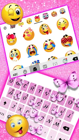 Pink Glitter Butterfly Keyboard Theme Screenshot 2