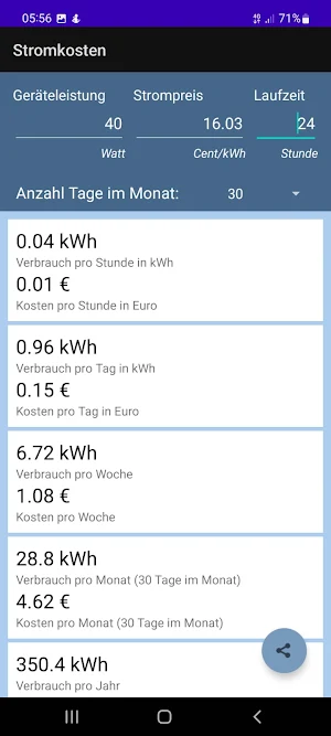 Stromkostenrechner Screenshot 1