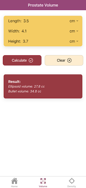 Urology Prostate Calculator: Volume and Density Screenshot 2