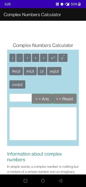 Complex Numbers Calculator Screenshot 0