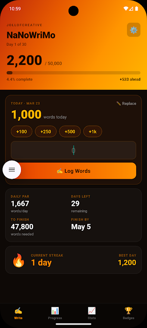 NaNo Tracker — Word Count Log Screenshot 0
