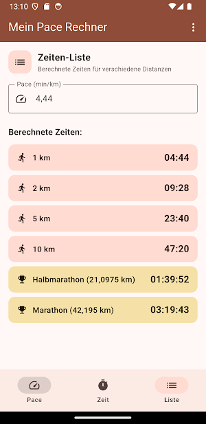 Mein Pace Rechner Screenshot 2