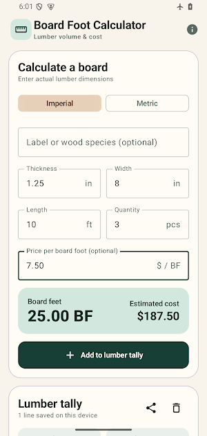 Board Foot Calculator: Lumber Screenshot 1